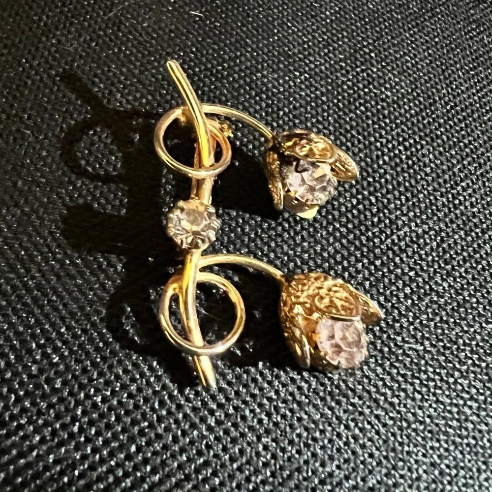 Vintage Double Crystal Filigree Flower BROOCH PIN Rhinestone